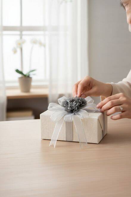 Bohça Süsü  Lazer Güllü Beyaz-Gri  - 4