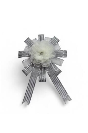 Bohça Süsü Organze Güllü Gri-Beyaz 