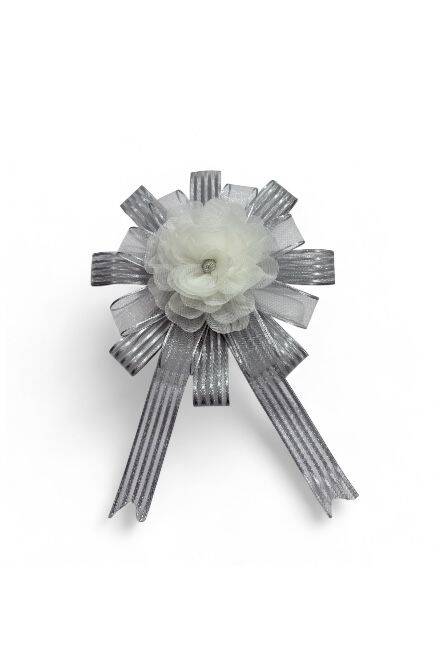 Bohça Süsü Organze Güllü Gri-Beyaz  - 1