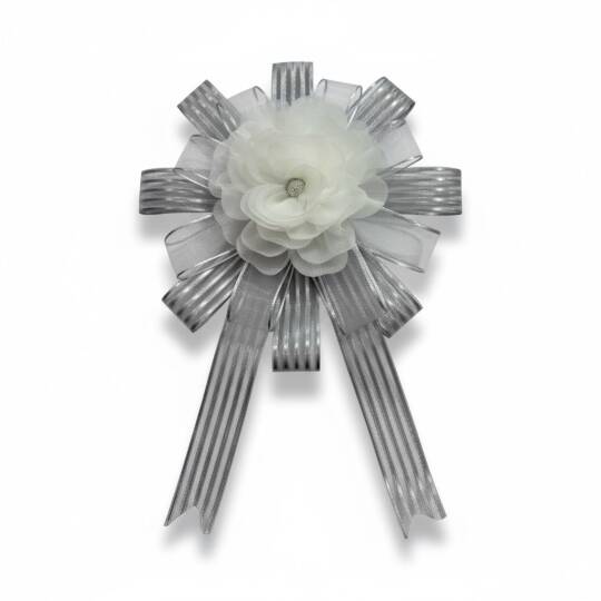 Bohça Süsü Organze Güllü Gri-Beyaz  - 2