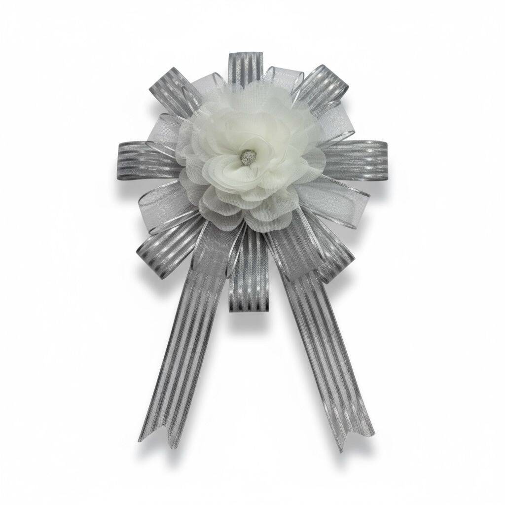 Bohça Süsü Organze Güllü Gri-Beyaz  - 2