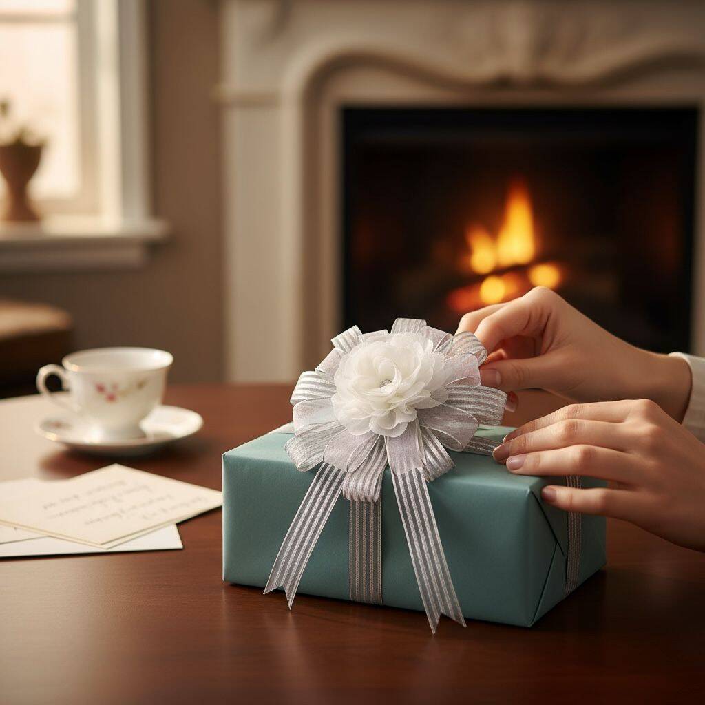 Bohça Süsü Organze Güllü Gri-Beyaz  - 3