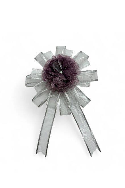 Bohça Süsü Organze Güllü Mor-Gri  - 1