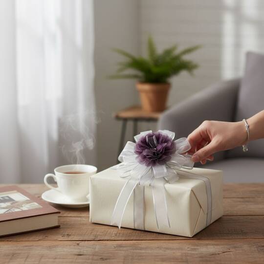 Bohça Süsü Organze Güllü Mor-Gri  - 2