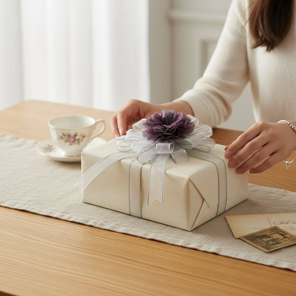 Bohça Süsü Organze Güllü Mor-Gri  - 4