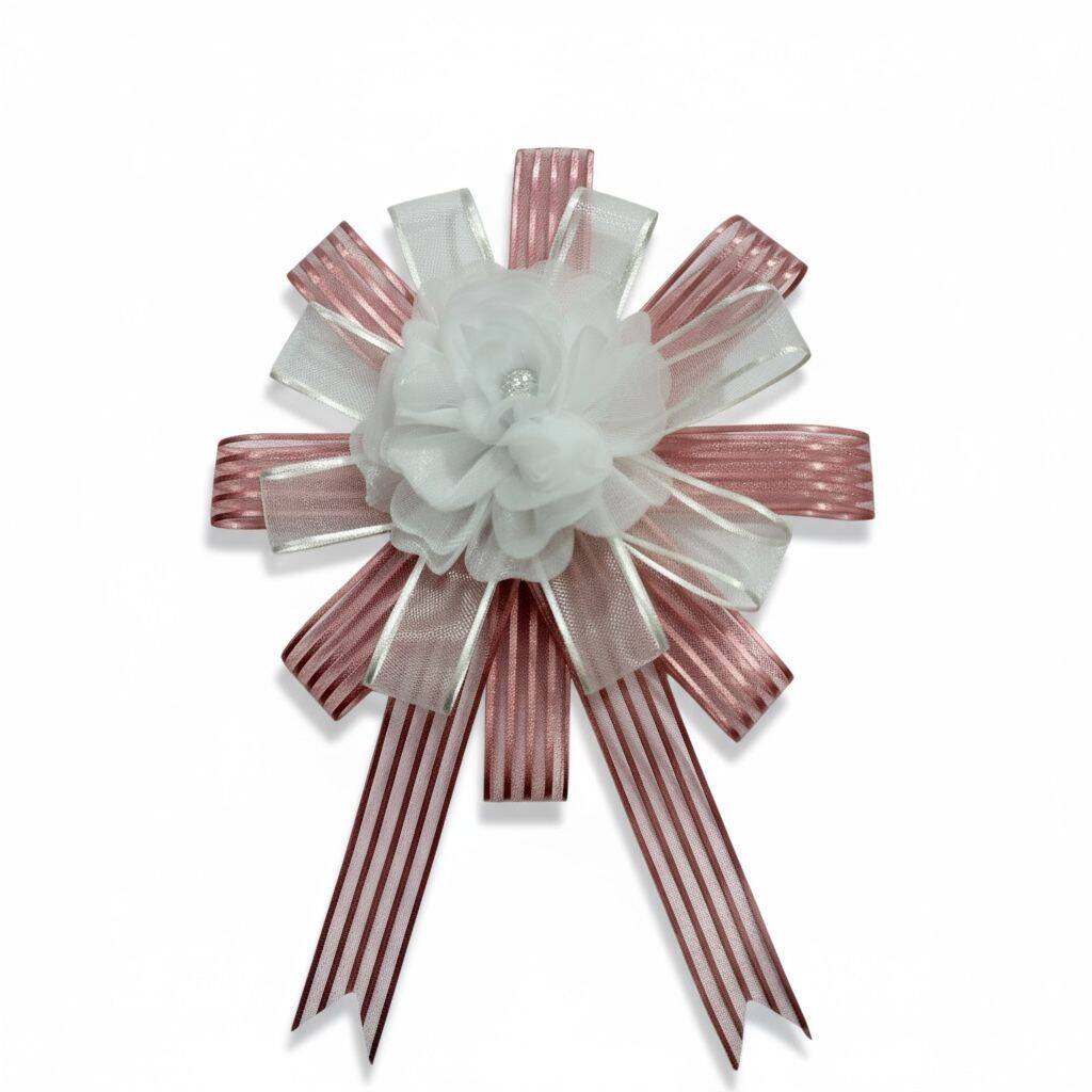 Bohça Süsü Organze Güllü Pembe-Beyaz - 1