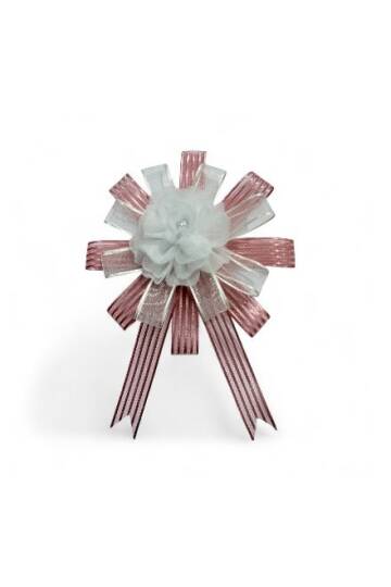 Bohça Süsü Organze Güllü Pembe-Beyaz - 2