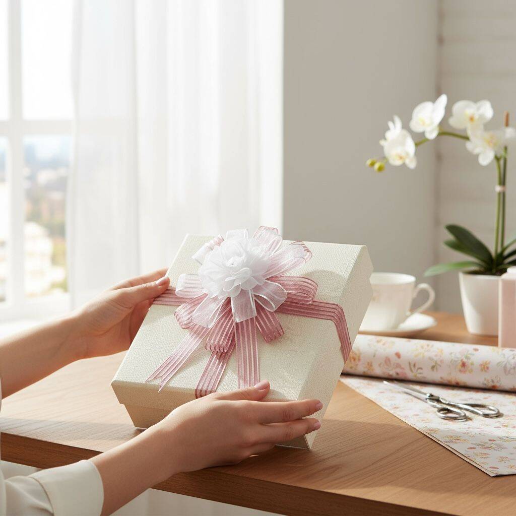 Bohça Süsü Organze Güllü Pembe-Beyaz - 3