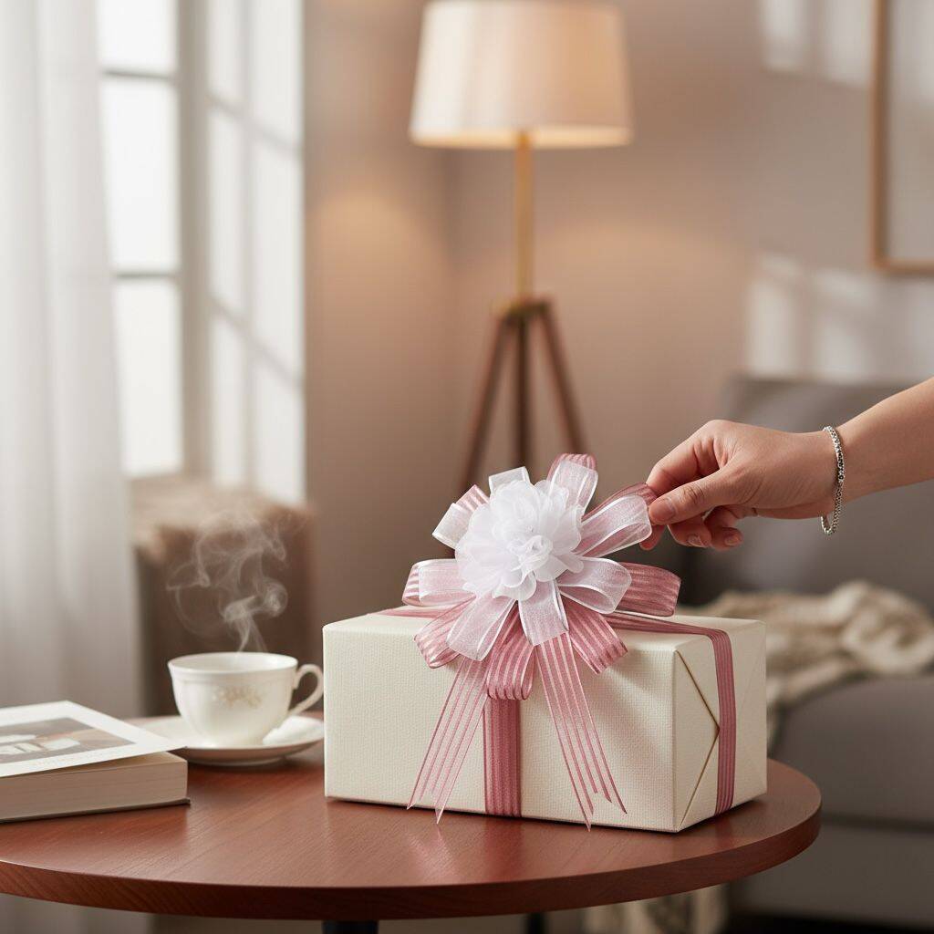 Bohça Süsü Organze Güllü Pembe-Beyaz - 4