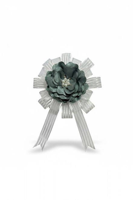 Bohça Süsü Saten Güllü Beyaz Şerit - Mint Yeşili Çiçek  - 1
