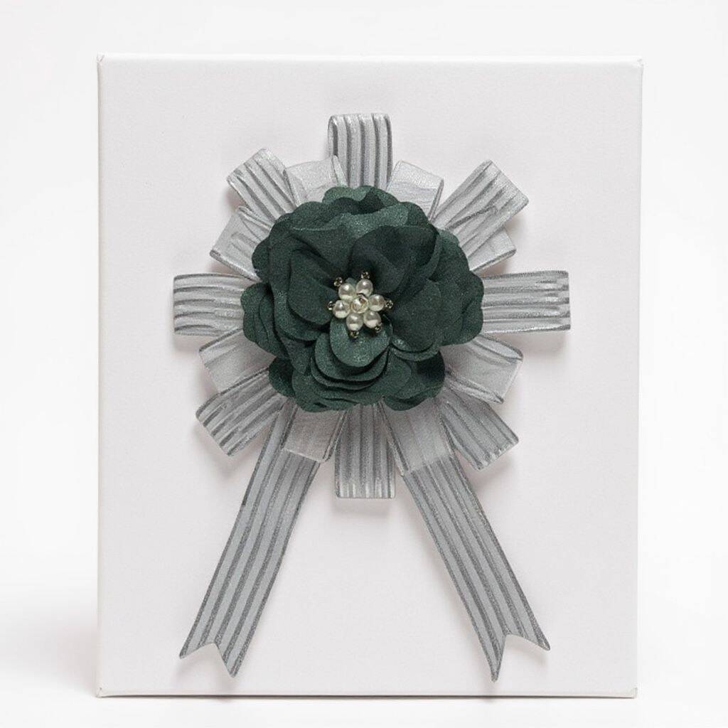 Bohça Süsü Saten Güllü Beyaz Şerit - Mint Yeşili Çiçek  - 2