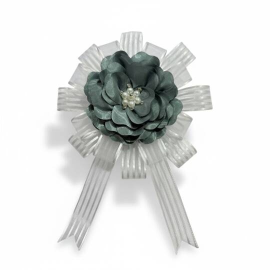 Bohça Süsü Saten Güllü Beyaz Şerit - Mint Yeşili Çiçek  - 3