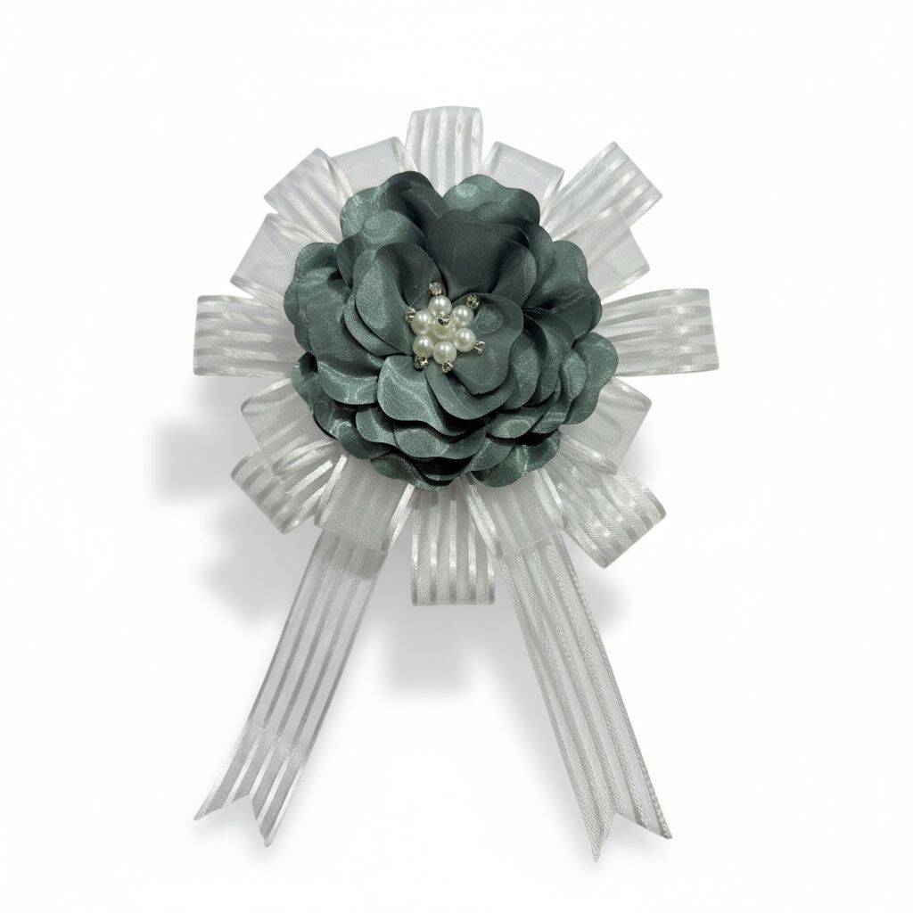 Bohça Süsü Saten Güllü Beyaz Şerit - Mint Yeşili Çiçek  - 3