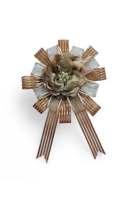 Bohça Süsü Saten Güllü Cappuccino Şerit- Cappuccino Çiçek - 1