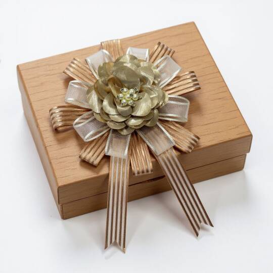 Bohça Süsü Saten Güllü Cappuccino Şerit- Cappuccino Çiçek - 2