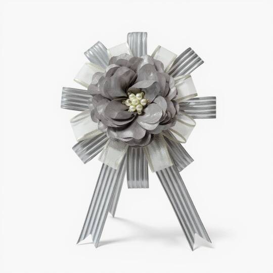 Bohça Süsü Saten Güllü Gri Şerit- Gri Çiçek