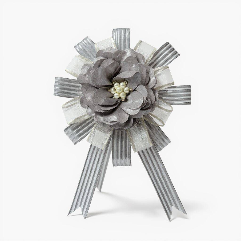 Bohça Süsü Saten Güllü Gri Şerit- Gri Çiçek - 1