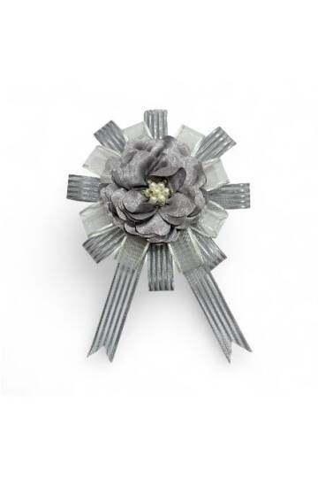 Bohça Süsü Saten Güllü Gri Şerit- Gri Çiçek - 2