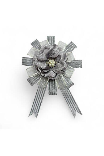 Bohça Süsü Saten Güllü Gri Şerit- Gri Çiçek - 2