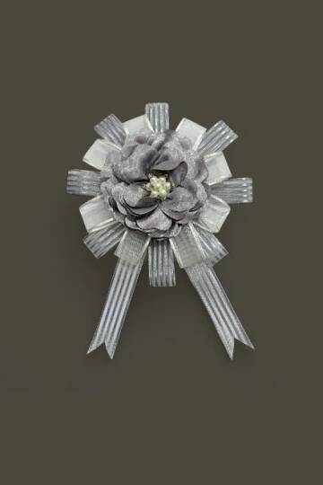 Bohça Süsü Saten Güllü Gri Şerit- Gri Çiçek - 3