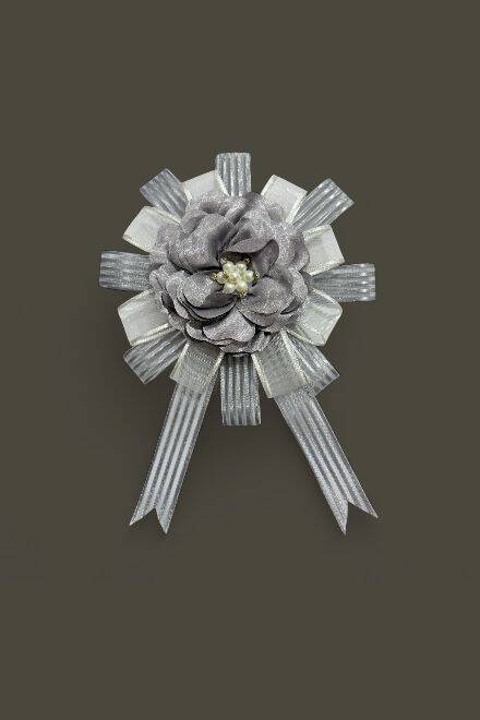 Bohça Süsü Saten Güllü Gri Şerit- Gri Çiçek - 3