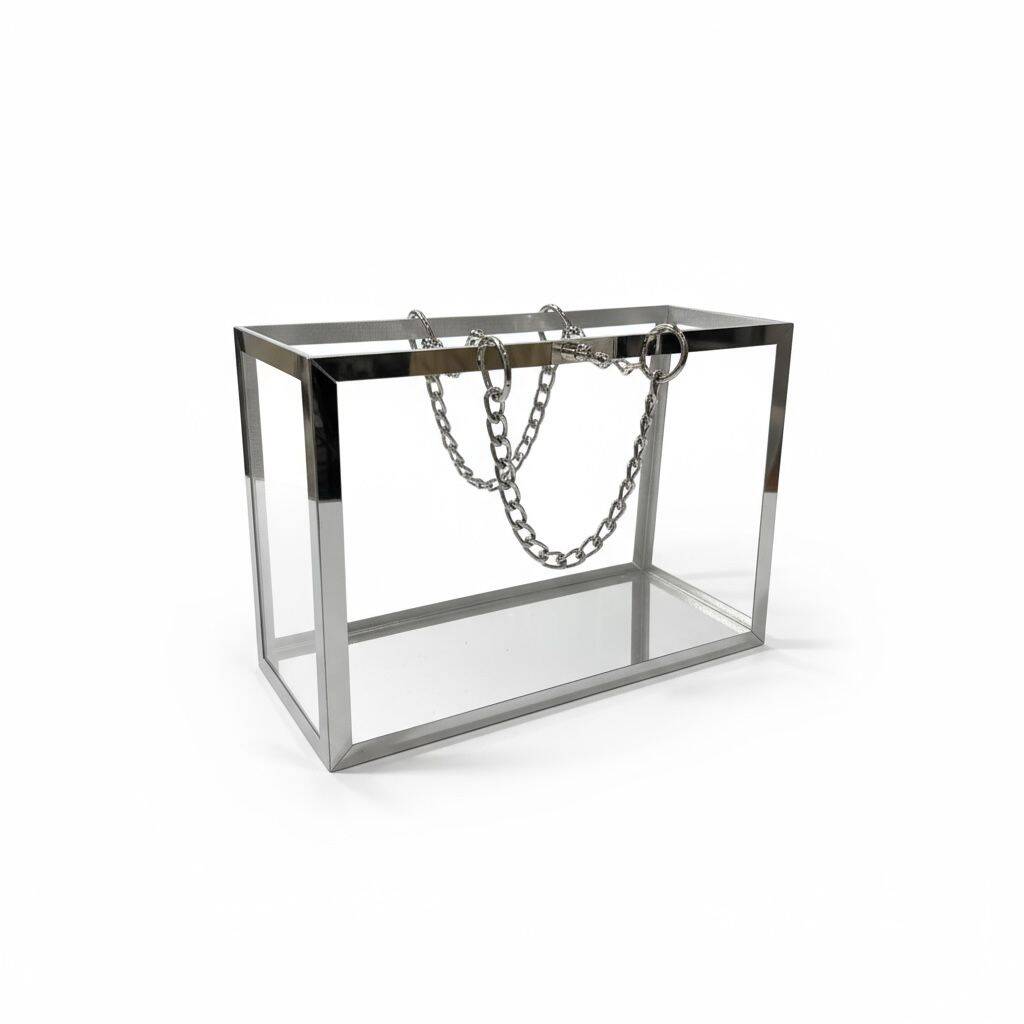 Şeffaf Pileksi Çanta Dekoratif Zincirli Gümüş - 1