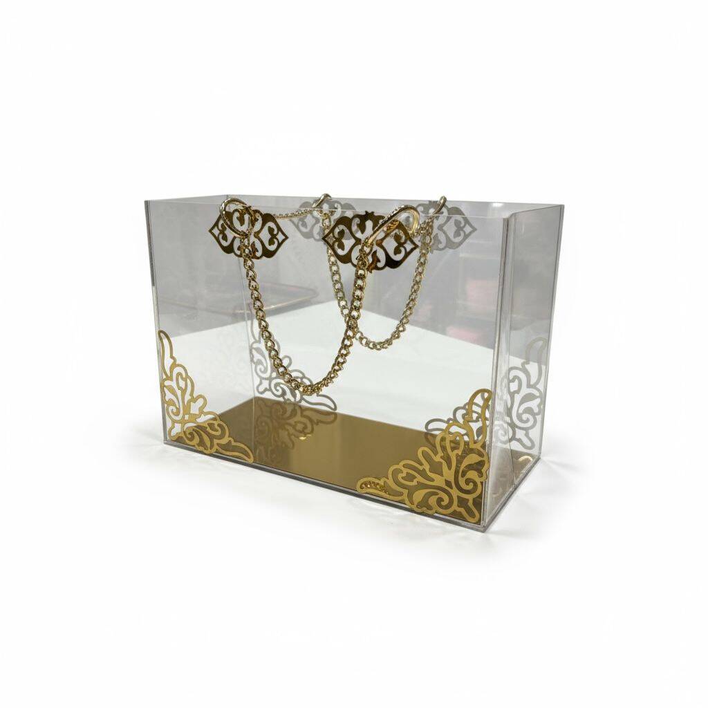Şeffaf Pileksi Çanta Zincir Detaylı Gold Süslemeli - 1