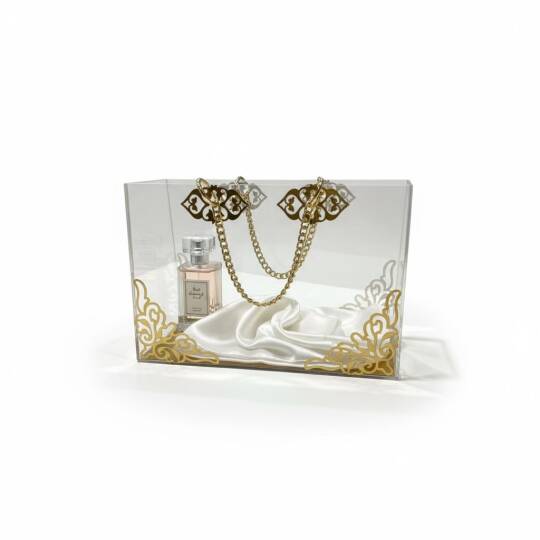 Şeffaf Pileksi Çanta Zincir Detaylı Gold Süslemeli - 2