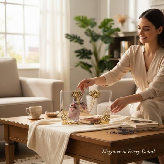 Şeffaf Pileksi Çanta Zincir Detaylı Gold Süslemeli - 3