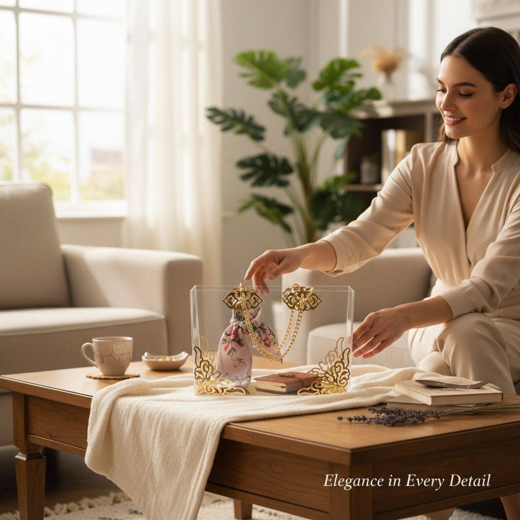 Şeffaf Pileksi Çanta Zincir Detaylı Gold Süslemeli - 3