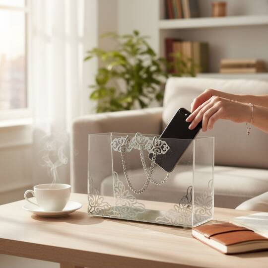 Şeffaf Pileksi Çanta Zincir Detaylı Gümüş Süslemeli