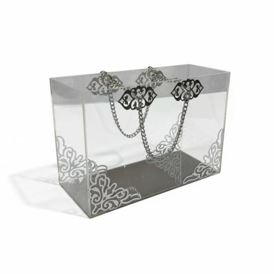 Şeffaf Pileksi Çanta Zincir Detaylı Gümüş Süslemeli - 2