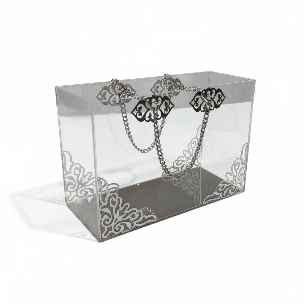 Şeffaf Pileksi Çanta Zincir Detaylı Gümüş Süslemeli - 2