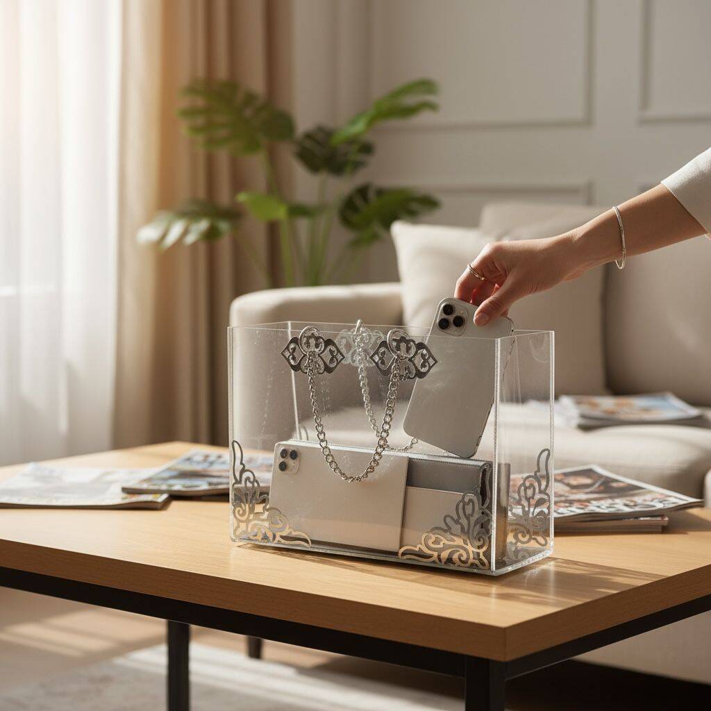 Şeffaf Pileksi Çanta Zincir Detaylı Gümüş Süslemeli - 3