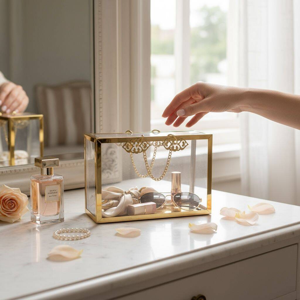 Şeffaf Pileksi Çanta Dekoratif Zincirli Gold Detaylı - 3