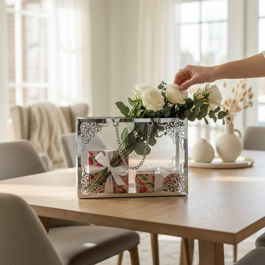 Şeffaf Pileksi Çanta Zincirli Gümüş Yoğun Süslemeli - 2