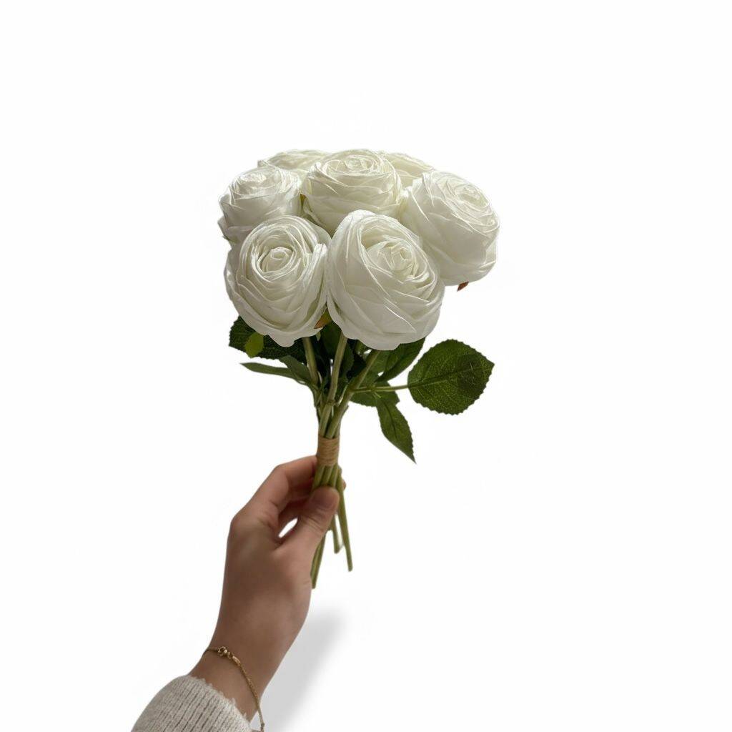 Yapay Premium Gül 7 Kafa Plastik Borulu Beyaz  ZMT-819 - 1