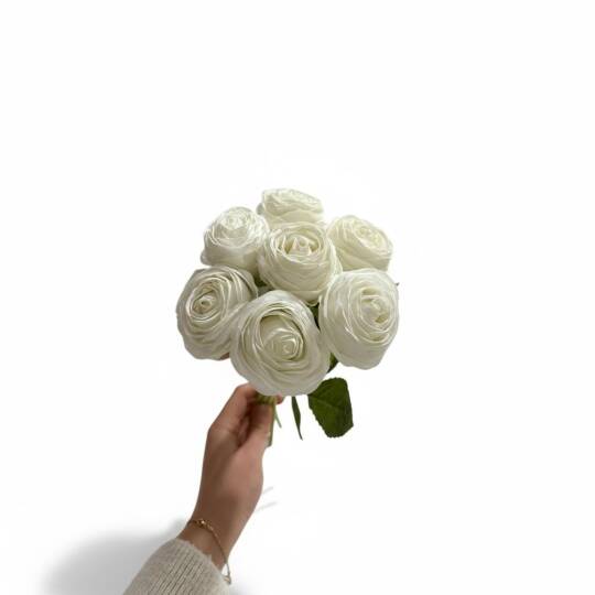 Yapay Premium Gül 7 Kafa Plastik Borulu Beyaz  ZMT-819 - 3