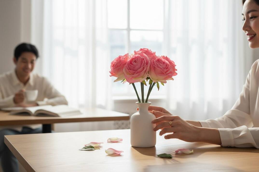 Yapay Gül Plastik Borulu 7 Kafa Pembe ZMT-821 - 3