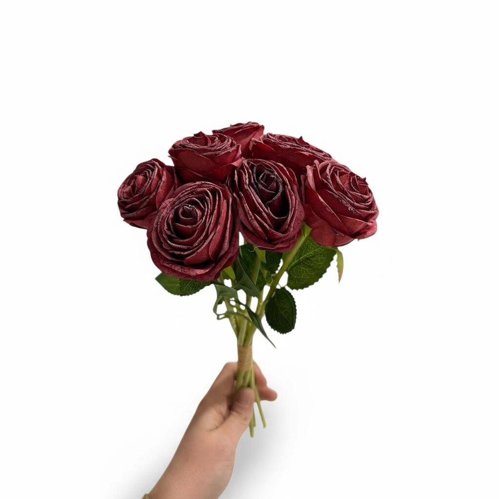 Yapay Premium Gül 7 Kafa Plastik Borulu Bordo ZMT-819 - 1