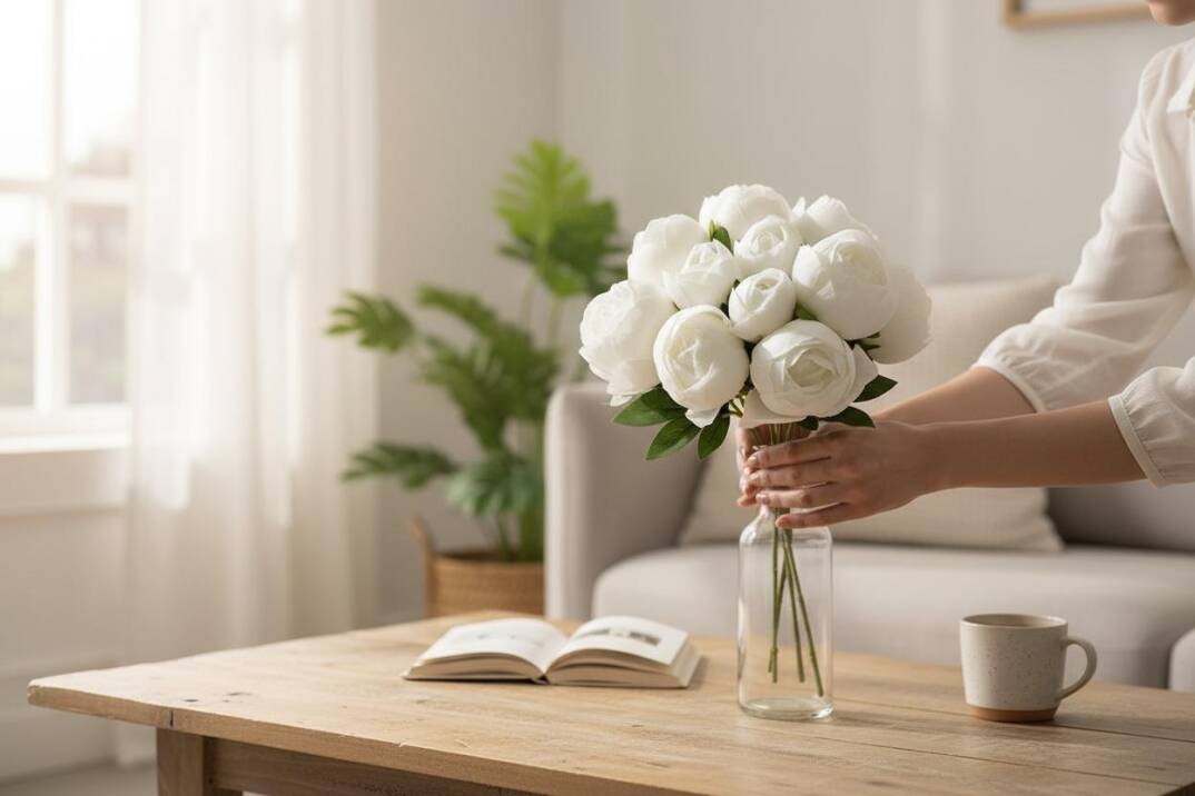 Yapay Şakayık Premium İnce Kumaş Plastik Borulu 10 Kafa Beyaz ZMT-804 - 4